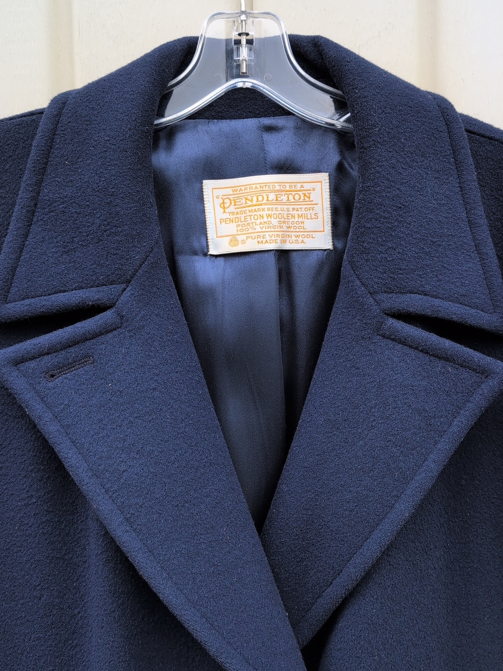 Vtg Pendleton Overcoat Womens 16 Blue Virgin Wool Double Breasted Trench USA - Picture 3 of 13